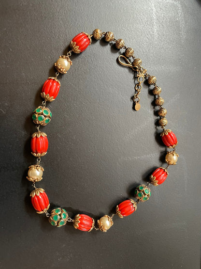 Coral Mala,indian jewelry,polki Jewelry in Silver,Indian necklace,Indian Jewelry,emerald pearl-NIHIRA-SHABURIS