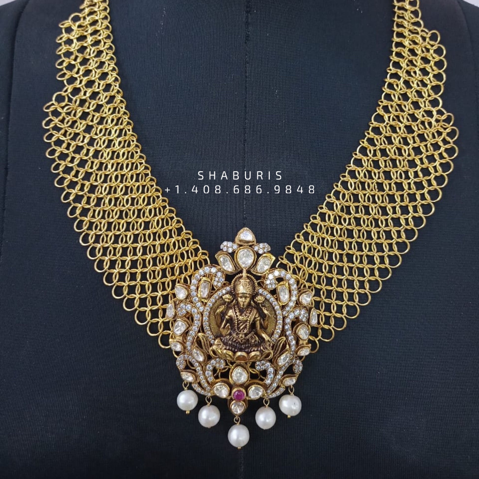 Lakshmi Pendent choker,jali work,temple jewelry,jaali work chain,lyte weight choker necklace,lord lakshmi idol