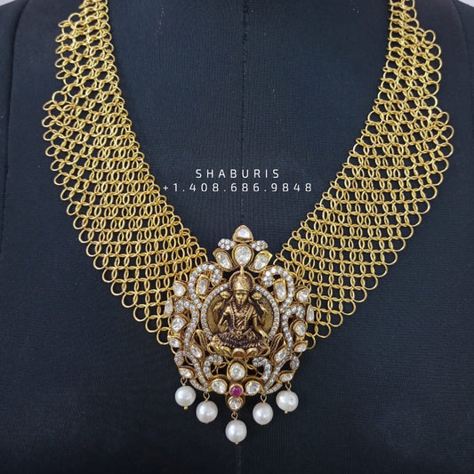 Lakshmi Pendent choker,jali work,temple jewelry,jaali work chain,lyte weight choker necklace,lord lakshmi idol