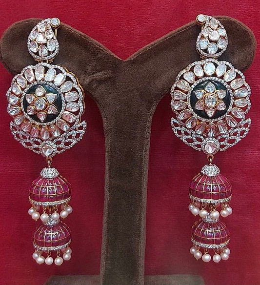 Polki earrings Pure Silver jewelry Indian ,diamond earrings ,Indian gold jewelry designs quartz earrings - SHABURIS