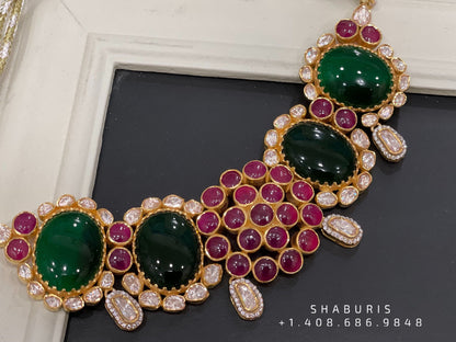 Pearl polki choker,Pure Silver jewelry Indian, diamond choker set,Sabyasachi jewelry inspired,Indian Bridal,Indian Jewelry-NIHIRA-SHABURIS