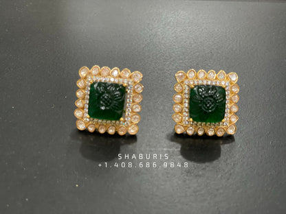 Ruby stud,polki stud,polki diamond jewelry in silver,big studs,indian jewelry,statement jewelry-SHABURIS