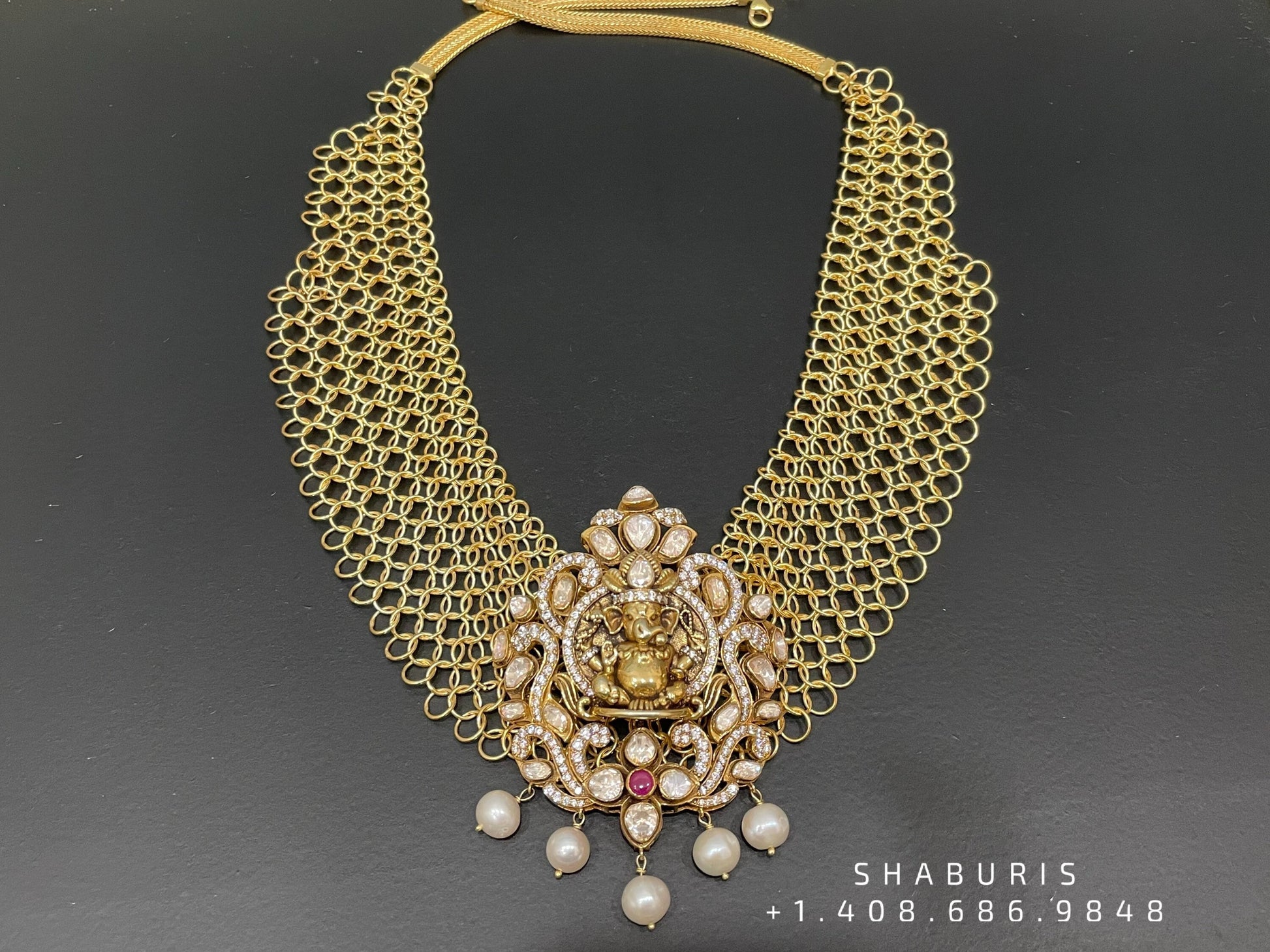 Ganesha Pendent choker,jali work,vinayaka antique jewelry,jaali work chain,lyte weight choker necklace,lord ganesha