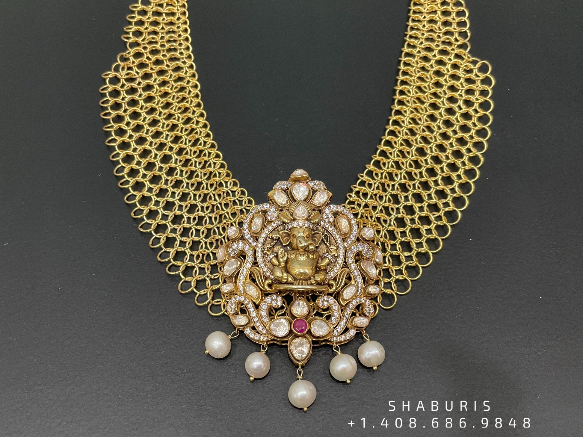 Ganesha Pendent choker,jali work,vinayaka antique jewelry,jaali work chain,lyte weight choker necklace,lord ganesha