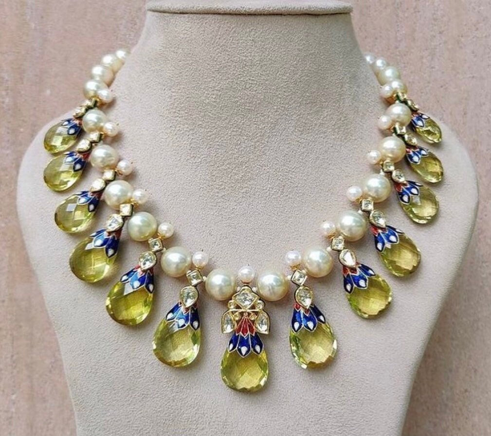 Pearl choker,Pure Silver jewelry Indian, diamond choker set,Sabyasachi style,Indian Bridal,Indian Wedding Jewelry-NIHIRA-SHABURIS