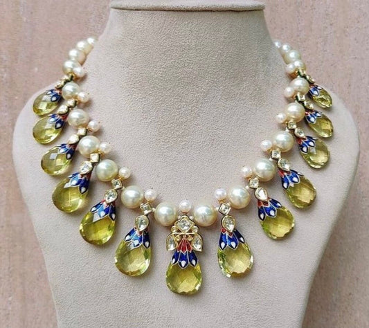 Pearl choker,Pure Silver jewelry Indian, diamond choker set,Sabyasachi style,Indian Bridal,Indian Wedding Jewelry-NIHIRA-SHABURIS