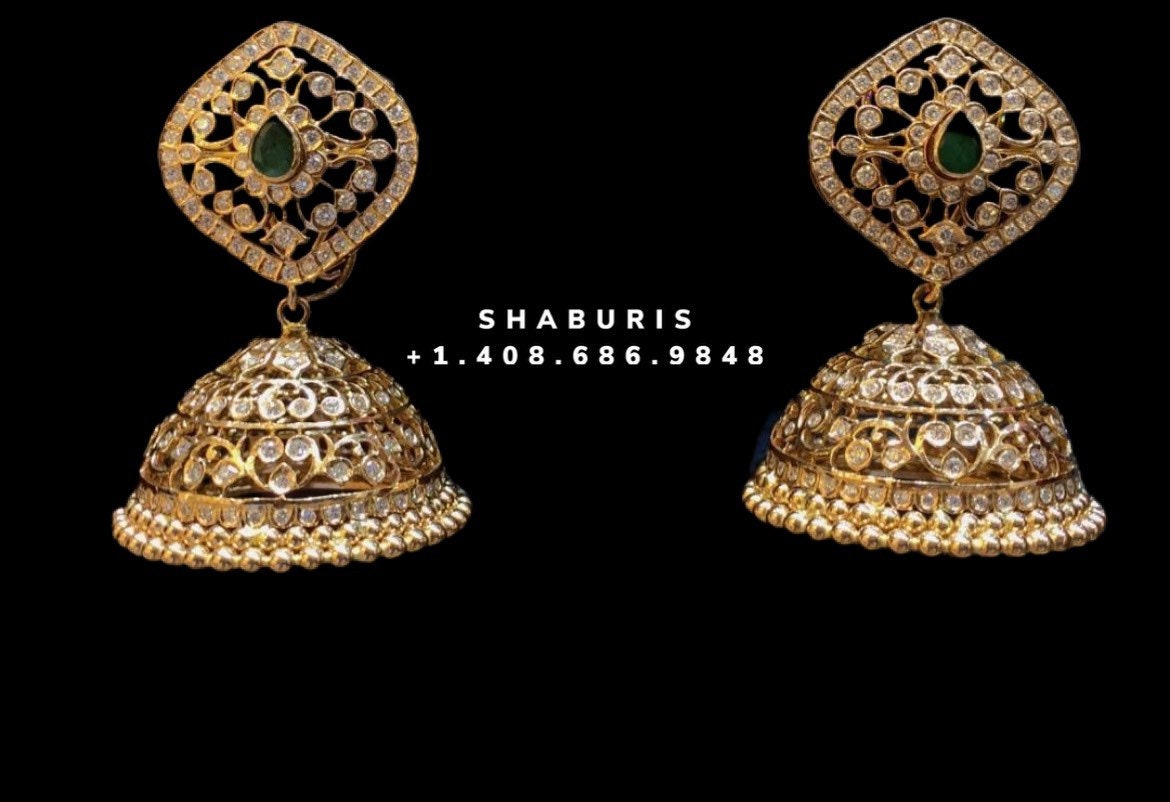 Diamond Jhumka ,diamond earrings,Pure silver Jhumkas Indian,Indian Earrings,Indian Wedding Jewelry -NIHIRA-SHABURIS