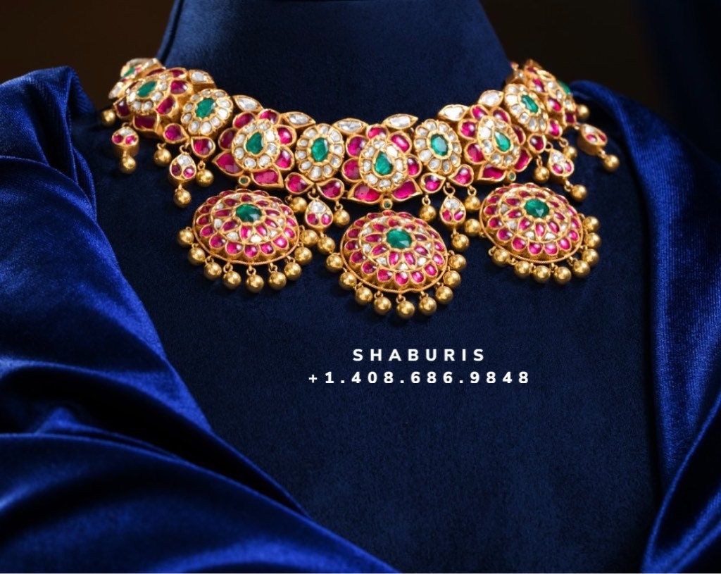 Ruby polki choker,Pure Silver jewelry Indian, diamond choker set,Sabyasachi jewelry inspired,Indian Bridal,Indian Jewelry-NIHIRA-SHABURIS