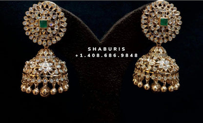Diamond jhumka ,Pure Silver Jewelry design indian gold design ruby jhumka emerald jhumka hyderabadi jewelry indian gold jewelry -SHABURIS
