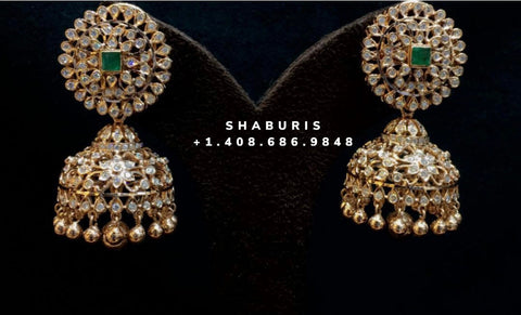 Diamond jhumka ,Pure Silver Jewelry design indian gold design ruby jhumka emerald jhumka hyderabadi jewelry indian gold jewelry -SHABURIS