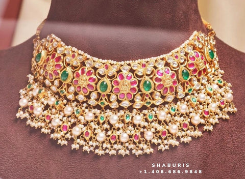 Polki Jewelry,Pure Silver Jewellery,polki Necklace,Big Indian studs,Indian Bridal,Indian Wedding Jewelry-NIHIRA-SHABURIS