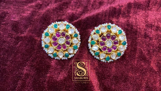 Ruby stud,polki stud,polki diamond jewelry in silver,big studs,indian jewelry,statement jewelry-SHABURIS