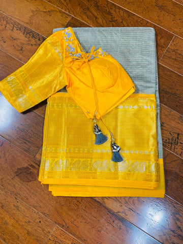 Yellow Pattu Sarees online,South Indian Sarees,Pure Silk Sarees,Kanjivaram Saree,kanchi pattu saree,Zari saree,handloom saree - NIHIRA