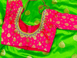 Raw mango saree inspired,Lyte weight Sarees online,South Indian Sarees,Pure Banaras Sarees,Saree Blouse, handloom saree,green saree NIHIRA