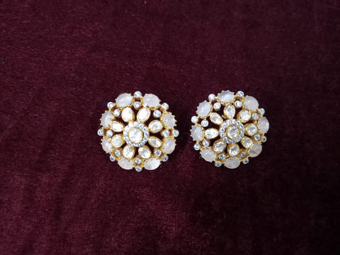 Polki jhumka,indian jewelry,Cocktail Earrings,jhumka Jewelry in Silver,Indian Earrings,Indian Jewelry,flat diamond studs-NIHIRA-SHABURIS