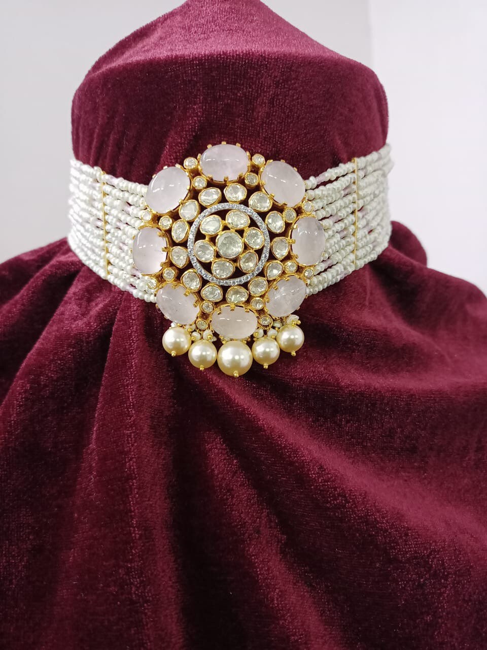 Pearl choker,Pure Silver jewelry Indian, diamond choker set,Sabyasachi style,Indian Bridal,Indian Wedding Jewelry-NIHIRA-SHABURIS