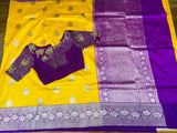 Raw mango saree inspired,Lyte weight Sarees online,South Indian Sarees,Pure Banaras Sarees,Saree Blouse, handloom saree,yellow saree NIHIRA