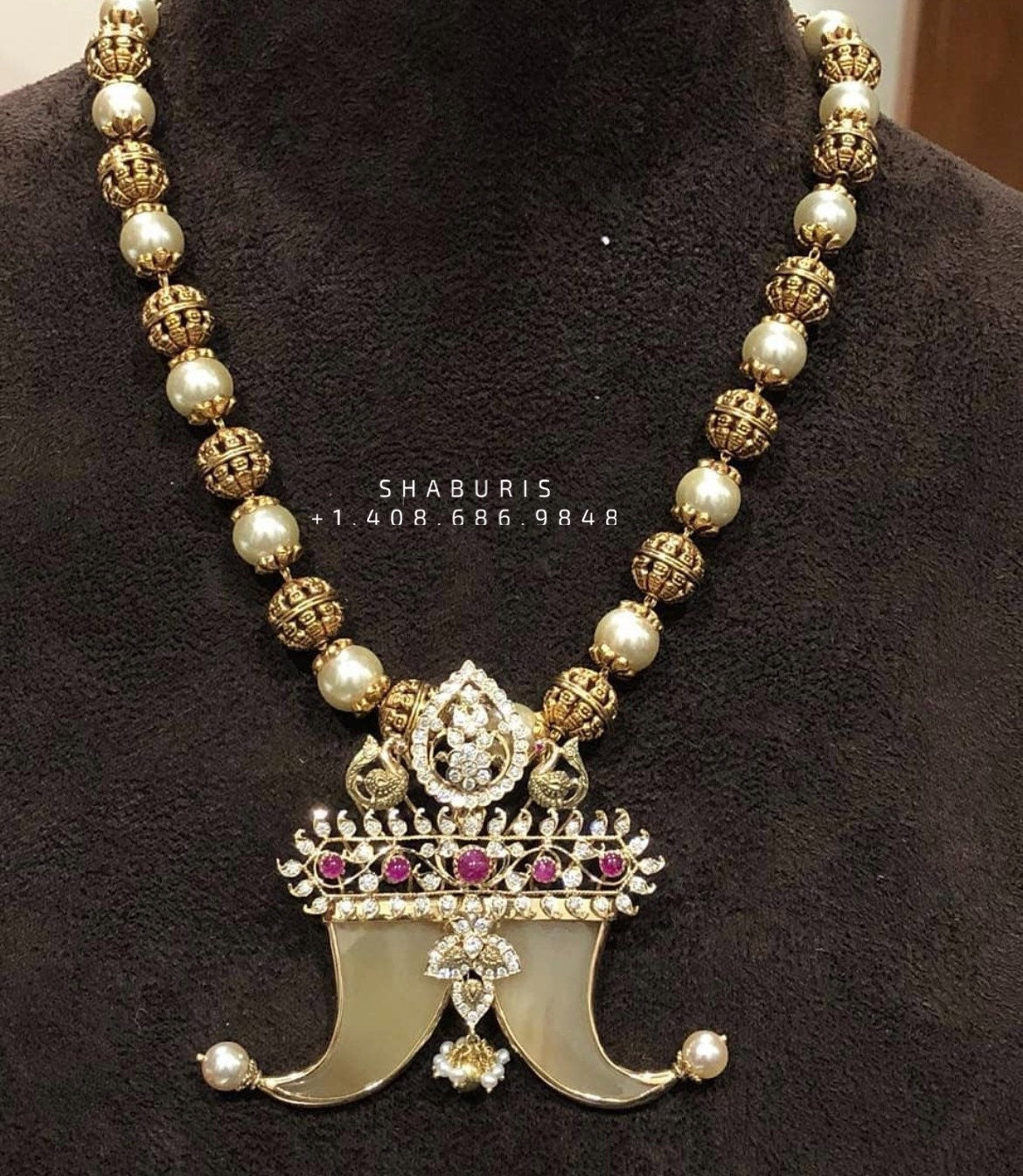 Diamond Pendant,Pure Silver Jewellery Indian ,puli goru pendant,diamond Necklace,Indian Bridal,Indian Wedding Jewelry-NIHIRA-SHABURIS