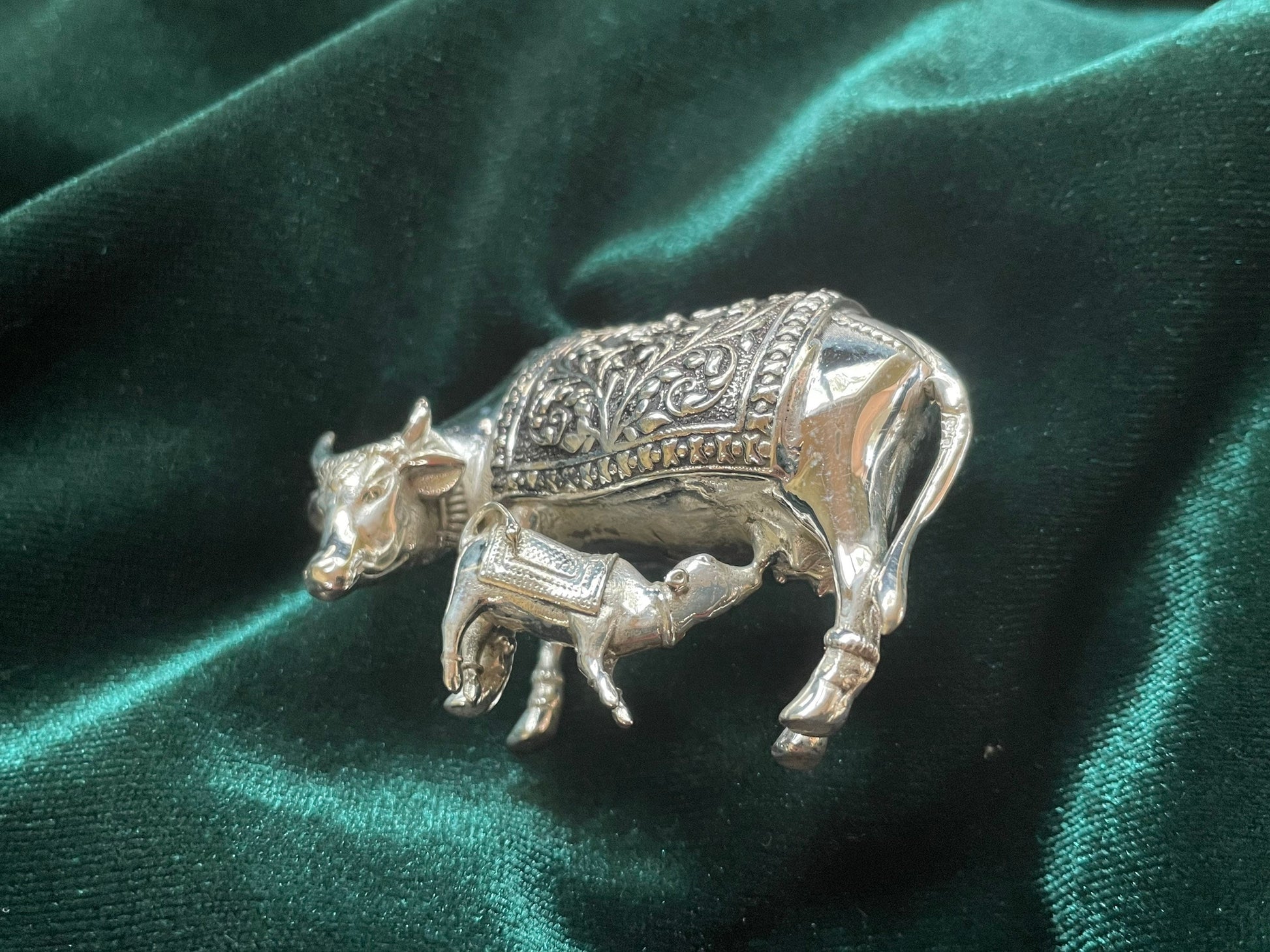 Pure silver cow with calf,pure silver return gift,baby shower gifts,indian gifts silver,pure silver cow,house warming silver cow-NIHIRA