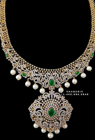 Diamond Choker Pure Silver jewelry Indian ,diamond Necklace,Indian Necklace,Indian Bridal,Indian Wedding Jewelry-NIHIRA-SHABURIS