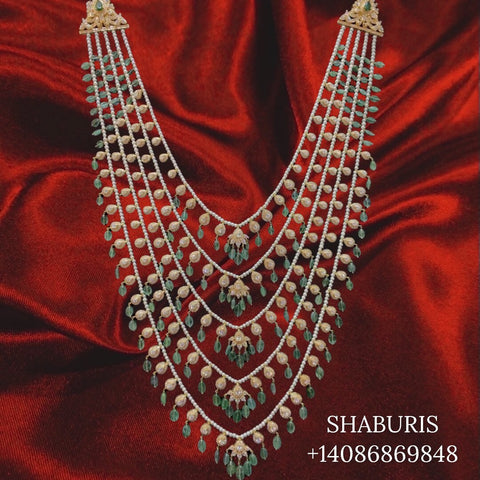 Panch lada pearl haram jades gem jewelry south indian hyderabadi jewelry pure silver sabyasachi jewelry inspired -SHABURIS