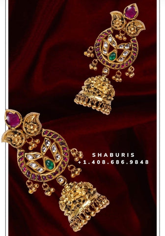 Antique Jhumka,Swarovski Diamond Jhumka Jewelry Designs,South Indian Jewelry,Jhumka Earrings,Jhumki,latest indian jewellery Designs -NIHIRA