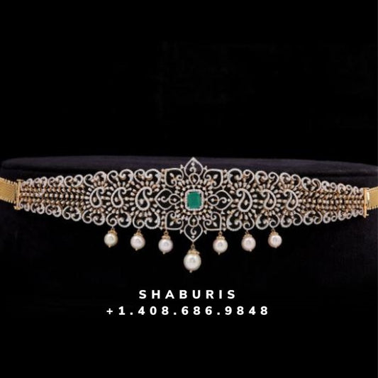 Diamond Vaddanam,South Indian Jewelry,Vaddanam,Kids Vaddanam,hip chain,diamond vaddanam,pure Silver indian jewelry - NIHIRA - SHABURIS