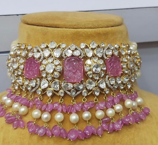 Polki Jewelry,Pure Silver jewelry Indian ,polki Choker,Kundan Necklace,Indian Bridal,Indian Wedding Jewelry-NIHIRA-SHABURIS