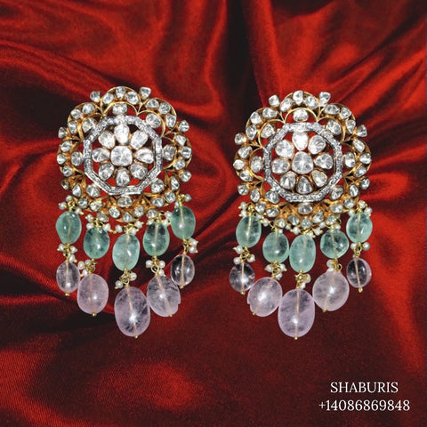 Polki JHUMKI - Pure silver and Rose Cut (Chakri) silver jewelry indian jewelry polki jhumki earrings polki earrings - SHABURIS