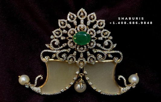 Diamond Pendant,Pure Silver Jewellery Indian ,puli goru pendant,diamond Necklace,Indian Bridal,Indian Wedding Jewelry-NIHIRA-SHABURIS