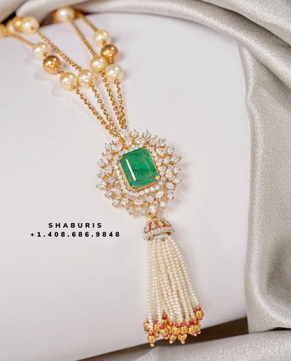 Tassel pendant,swarovski chain,sabyasachi jewelry inspired Traditional indian Jewelery,Polki haram,Pure silver jewelry-NIHIRA