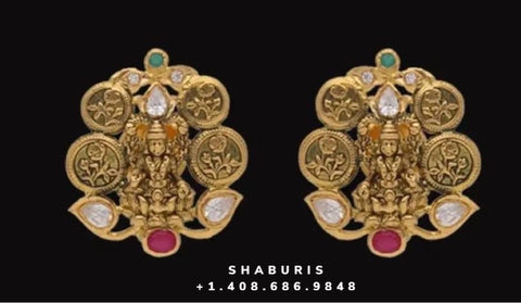 22K Gold Jhumkas (Buttalu) - Gold Dangle Earrings with Color Stones -  235-GJH2560 in 15.700 Grams
