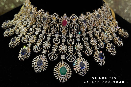 Diamond necklace,Pure silver polki choker Indian necklace ,maang tikka sabyasachi jewelry inspired Shaburis