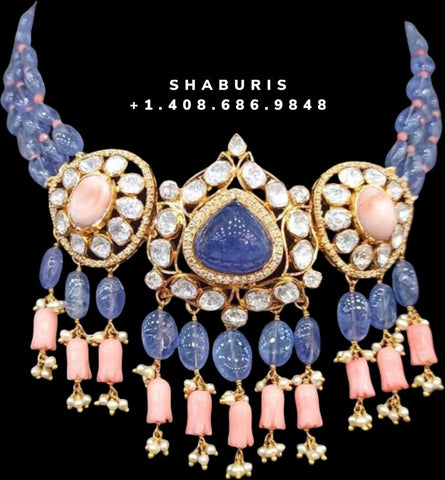Tanzanite necklace Pure Silver jewelry south sea pearl Necklace,Indian Necklace,diamond necklace,diamond haram-NIHIRA-SHABURIS