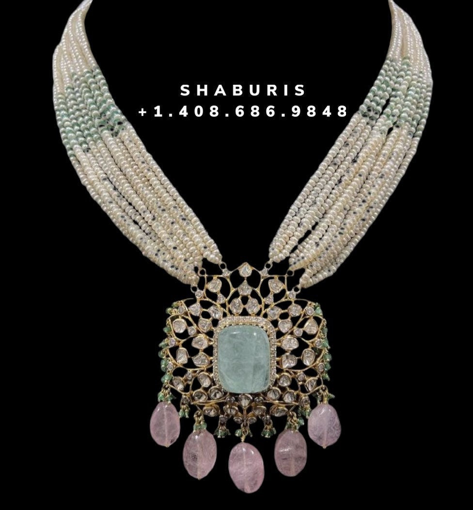 Tanzanite necklace Pure Silver jewelry south sea pearl Necklace,Indian Necklace,diamond necklace,diamond haram-NIHIRA-SHABURIS