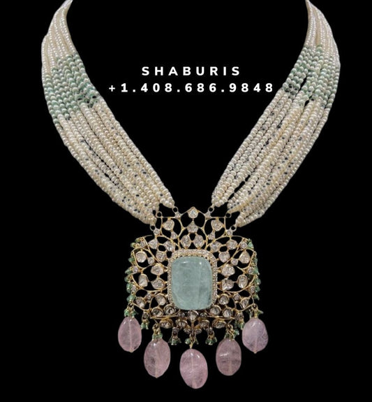 Tanzanite necklace Pure Silver jewelry south sea pearl Necklace,Indian Necklace,diamond necklace,diamond haram-NIHIRA-SHABURIS