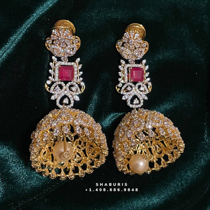 Diamond jhumka diamond buttalu diamond earrings emerald stones diamond jhumka pure silver jewelry diamond jewelry bridal custom made jewelry