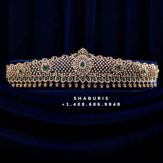 Diamond Vaddanam,South Indian Jewelry,Vaddanam,Kids Vaddanam,hip chain,diamond vaddanam,pure Silver indian jewelry - NIHIRA - SHABURIS