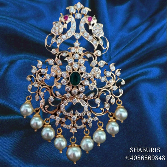 Diamond pendent Pure Silver jewelry Indian ,diamond Necklace,Indian Necklace,swarovski diamond pendent,diamond set-NIHIRA-SHABURIS