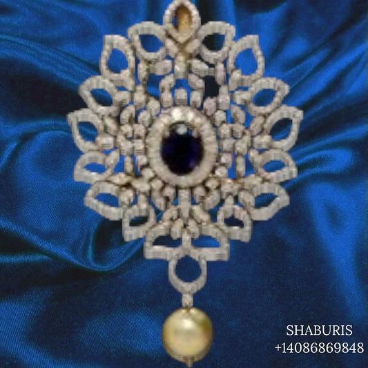 Diamond pendent Pure Silver jewelry Indian ,diamond Necklace,Indian Necklace,swarovski diamond pendent,diamond set-NIHIRA-SHABURIS