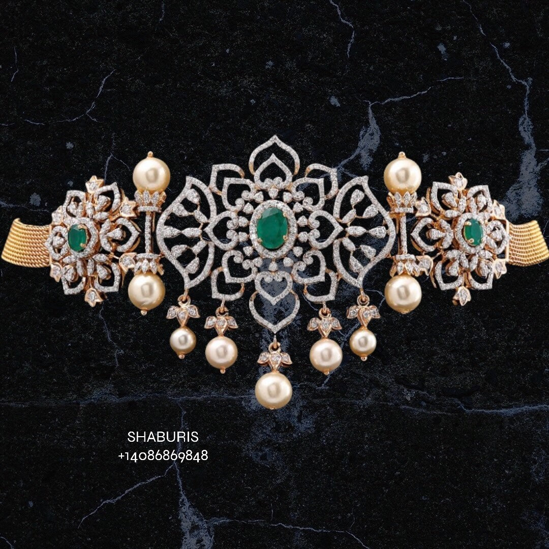 Silver jewelry,diamond necklace bhajubandh vanki  south sea pearl indian jewelry kids jewelry simple party wear choker indian