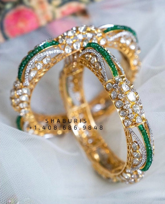 Diamond bangle,Pure Silver Jewelry Indian ,polki bangles,Indian bangles,Indian Bridal,Indian Wedding Jewelry-SHABURIS jewelry