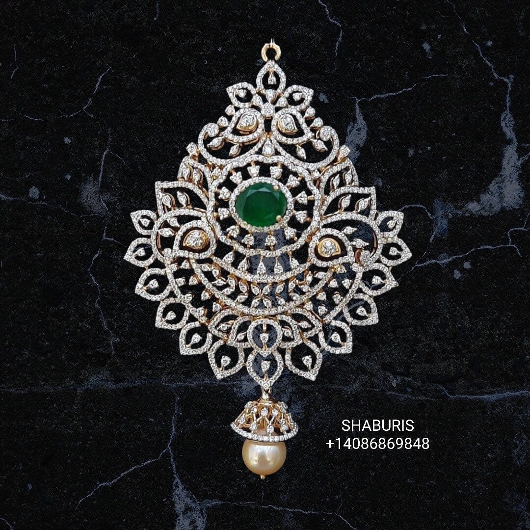 Diamond pendent Pure Silver jewelry Indian ,diamond Necklace,Indian Necklace,swarovski diamond pendent,diamond set-NIHIRA-SHABURIS