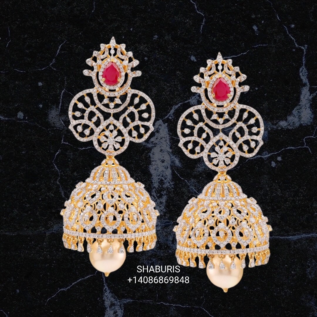Diamond Jhumka,Pure Silver Jewelry Indian,Fashion Jewelry in Silver,Indian Earrings,Indian Jewelry,High End Jewelry-NIHIRA-SHABURIS