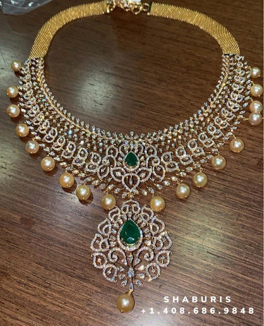 Diamond Choker Pure Silver jewelry Indian ,diamond Necklace,Indian Necklace,Indian Bridal,Indian Wedding Jewelry-NIHIRA-SHABURIS