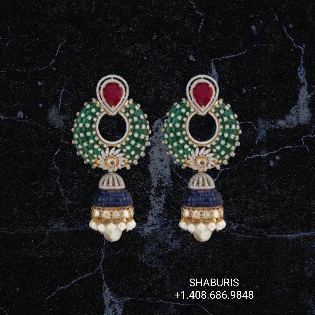 Diamond Jhumka,diamond buttalu,diamond jhumka indian,detatchable diamond jhumka,swarovski diamond jhumka,indian earrings,silver