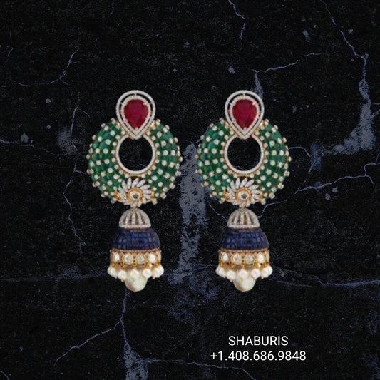 Diamond Jhumka,diamond buttalu,diamond jhumka indian,detatchable diamond jhumka,swarovski diamond jhumka,indian earrings,silver