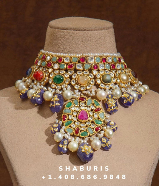 Polki Jewelry,Pure Silver Jewellery Indian ,polki necklacd,Navaratan Necklace,Indian Bridal,Sabyasachi Jewelry inspired NIHIRA-SHABURIS