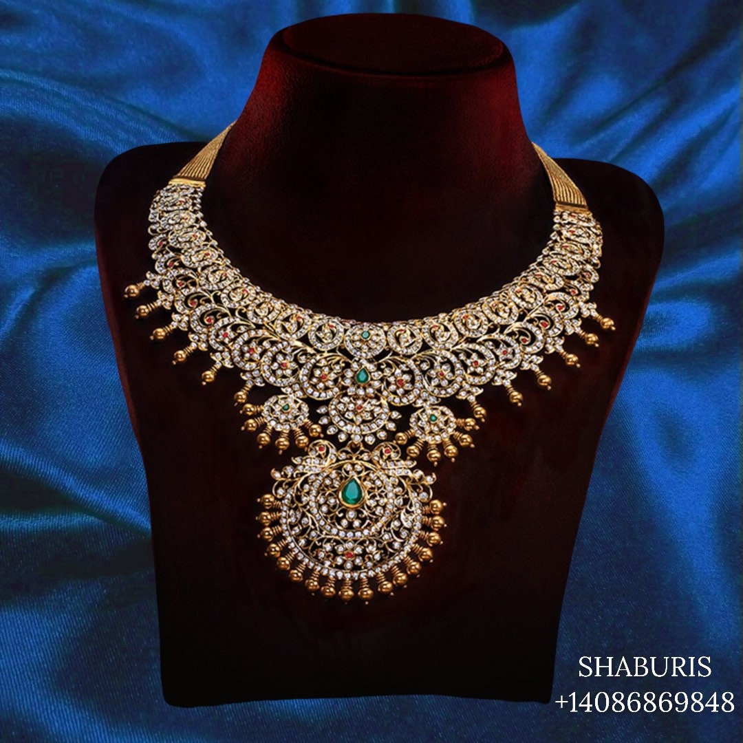 Diamond Choker Pure Silver jewelry Indian ,diamond Necklace,Indian Necklace,Indian Bridal,Indian Wedding Jewelry-NIHIRA-SHABURIS