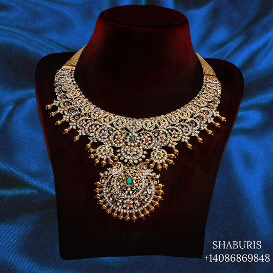 Diamond Choker Pure Silver jewelry Indian ,diamond Necklace,Indian Necklace,Indian Bridal,Indian Wedding Jewelry-NIHIRA-SHABURIS